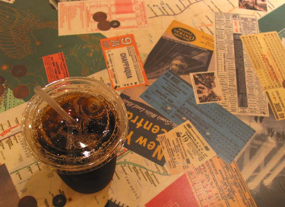 My morning iced coffee in Grand Central Station A cup of iced coffee on a table in Grand Central Station.