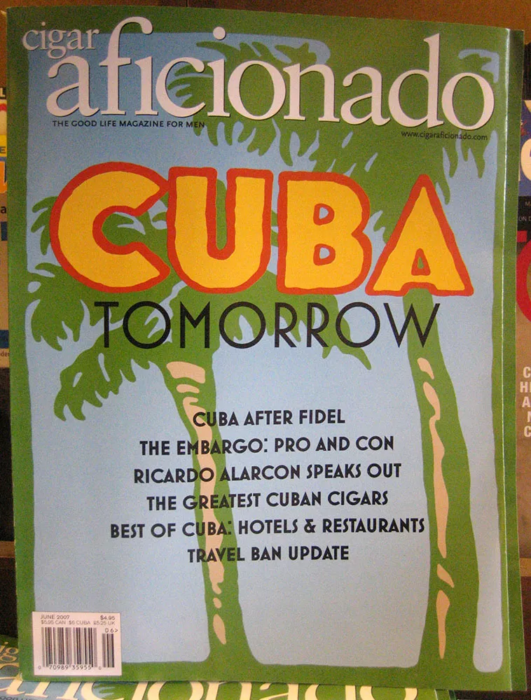 Cover of Cigar Aficionado featuring the typeface Mostra.