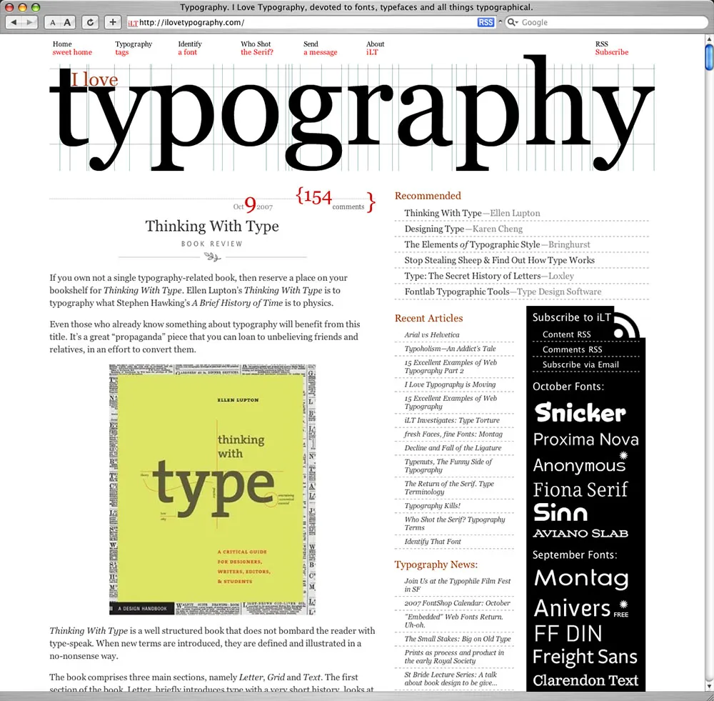 ILoveTypography.com's home page.