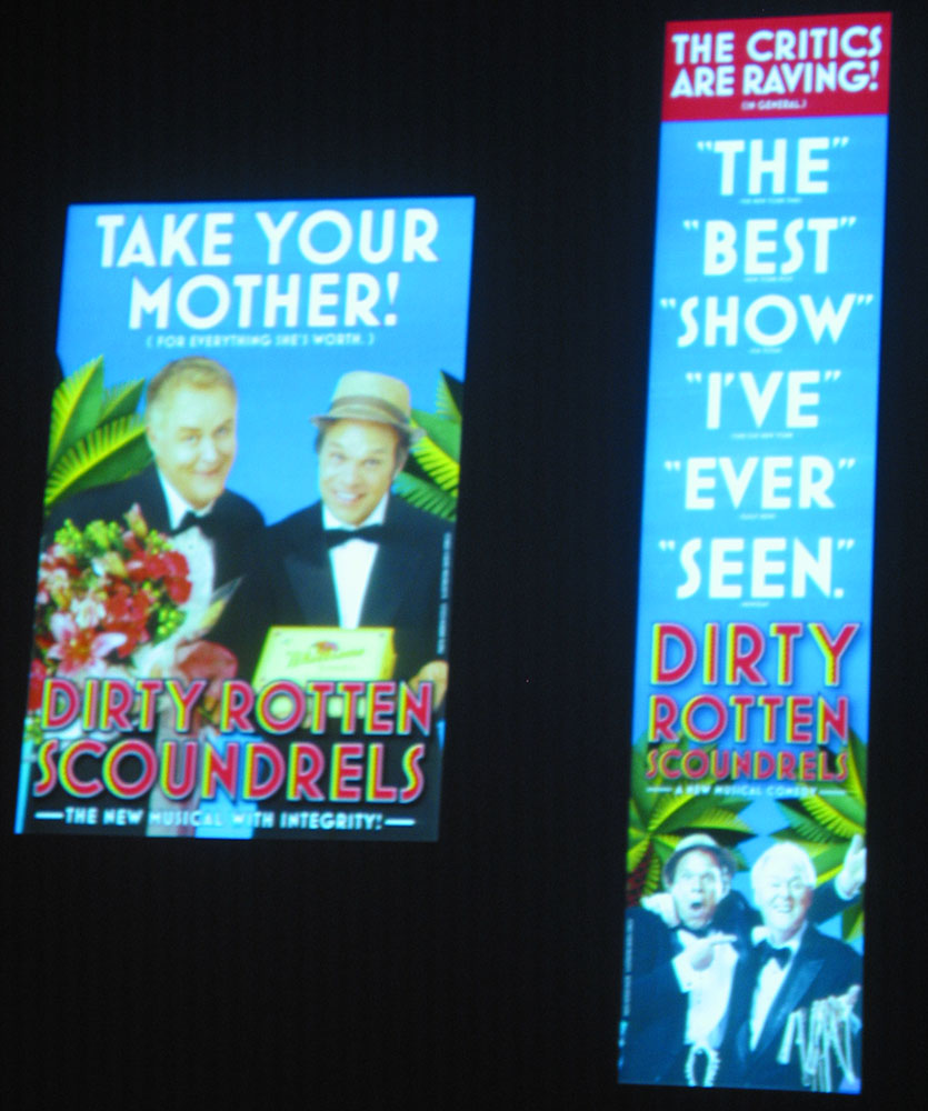 Dirty Rotten Scoundrels Broadway poster featuring Mostra Bold